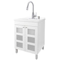 Tehila White Vanity Cabinet and White Utility Sink with Stainless Steel Finish High-Arc Pull-Down Faucet
