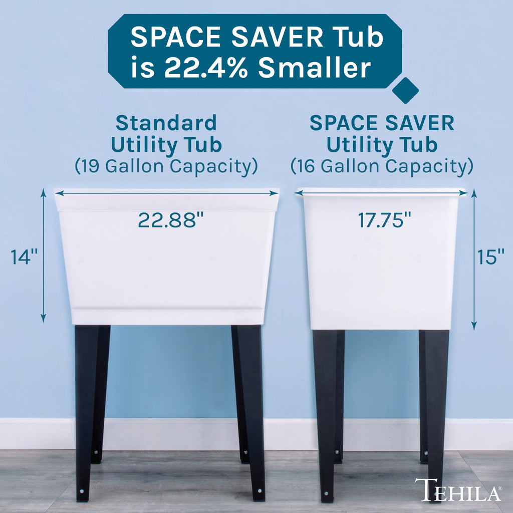 Tehila Space Saver Freestanding White Utility Sink with Chrome Finish Pull-Out Faucet