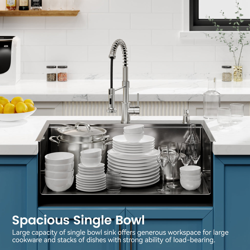 Stainless Steel Kitchen Sink, 33″x22″ Single Bowl, Overmount Handmade Sink in Black, with Cutting Board, Colander