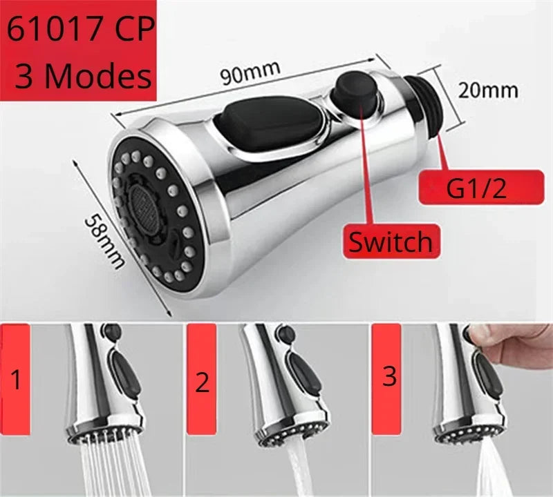 Kitchen Pull Out Faucet Sprayer Nozzle Sprayer ABS Durable Water Saving Shower Spray Head Bathroom Basin Sink Tap Replacement