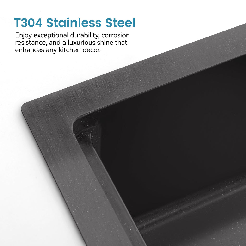 Stainless Steel Kitchen Sink, 33″x22″ Single Bowl, Overmount Handmade Sink in Black, with Cutting Board, Colander